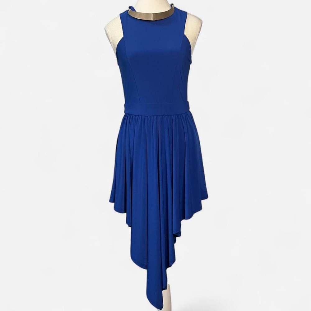 Monaco 00’s Royal blue sleeveless asymmetrical hem dress Medium